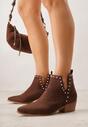 Brązowe Ażurowe Botki Vices na Obcasie Ozdobione Wycięciem i Nitami Lilfedi
