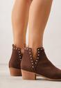 Brązowe Ażurowe Botki Vices na Obcasie Ozdobione Wycięciem i Nitami Lilfedi