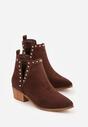 Brązowe Ażurowe Botki Vices na Obcasie Ozdobione Wycięciem i Nitami Lilfedi