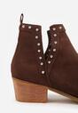 Brązowe Ażurowe Botki Vices na Obcasie Ozdobione Wycięciem i Nitami Lilfedi