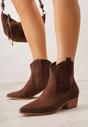 Brązowe Ażurowe Botki Vices w Stylu Kowbojek na Obcasie Norfedi