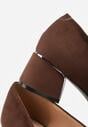 Ciemnobrązowe Czółenka na Obcasie Vices z Imitacji Zamszu ze Skórzaną Wkładką i Metaliczną Wstawką Ziztte