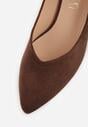 Ciemnobrązowe Czółenka na Obcasie Vices z Imitacji Zamszu ze Skórzaną Wkładką i Metaliczną Wstawką Ziztte