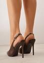 Brązowe Szpilki VICES z Odkrytą Piętą i Skórzaną Wkładką Kiladria
