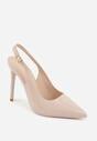 Beżowe Lakierowane Szpilki VICES z Odkrytą Piętą i Wkładką ze Skóry Naturalnej Salena