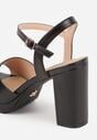 Czarne Sandały VICES na Słupku i Platformie z Wkładką ze Skóry Naturalnej Azimara
