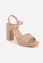 Ciemnobeżowe Sandały VICES na Słupku i Platformie z Wkładką ze Skóry Naturalnej Azimara