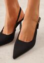 Czarne Szpilki VICES z Imitacji Zamszu z Odkrytą Piętą i Podłużną Klamrą Natterea
