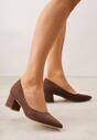 Brązowe Czółenka Vices na Obcasie ze Skórzaną Wkładką Valaria