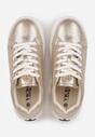 Złote Sneakersy VICES z Metaliczną Wstawką Perforacją i Gwiazdą Edanatia