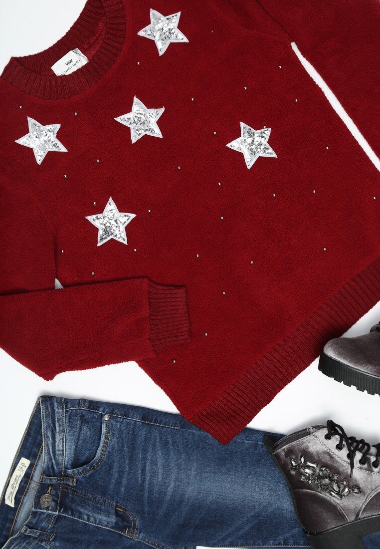 Bordowy Sweter Lucky Star