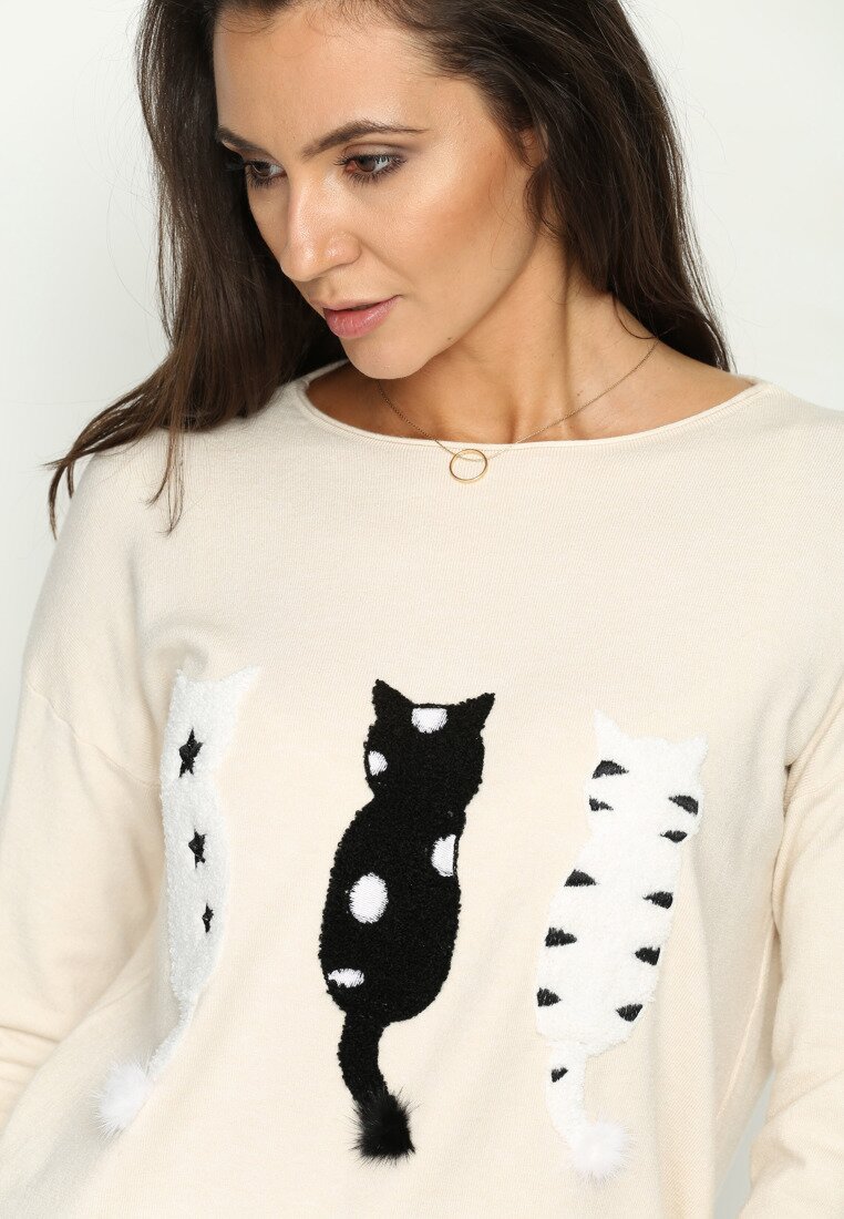 Jasnobeżowy Sweter Triple Cat