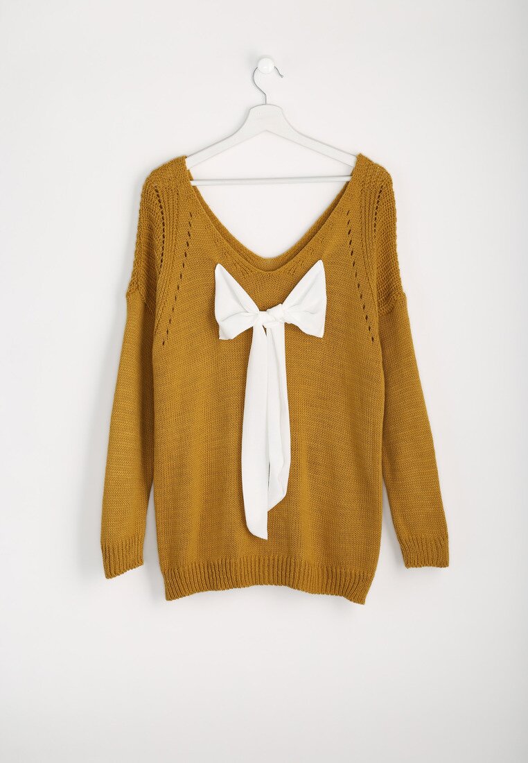 Camelowy Sweter Back Ribbon