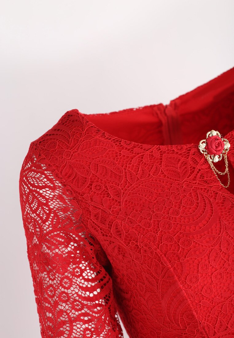 Czerwona Sukienka Roses Detail