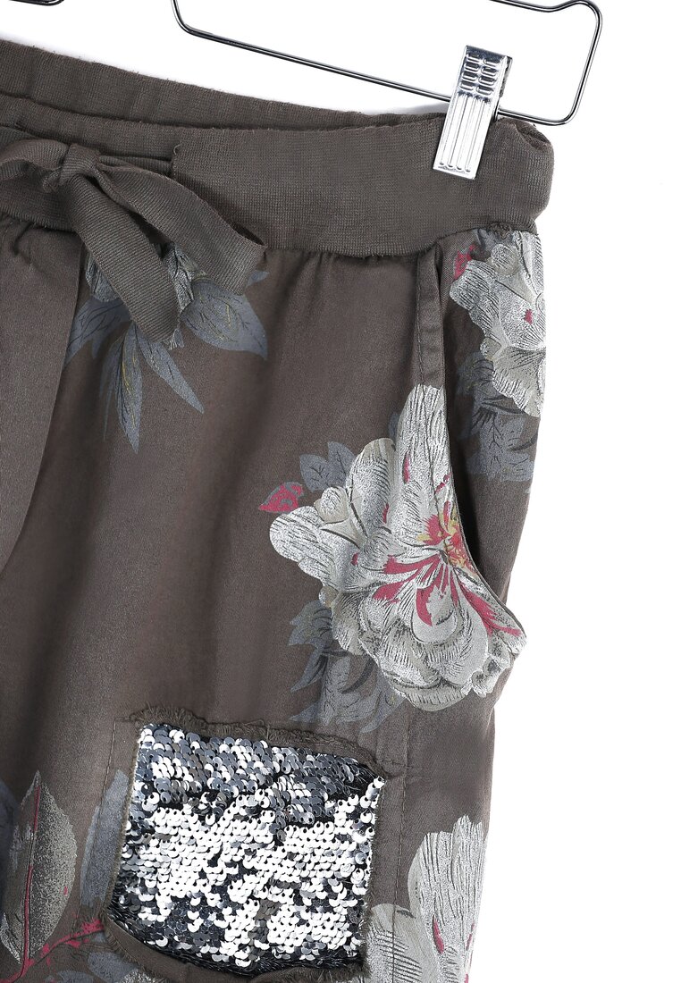 Khaki Spodnie Floral Pattern