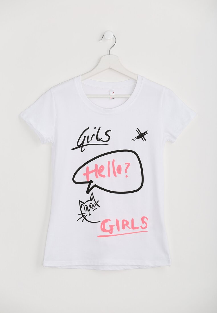 Biały T-shirt Hello Girls