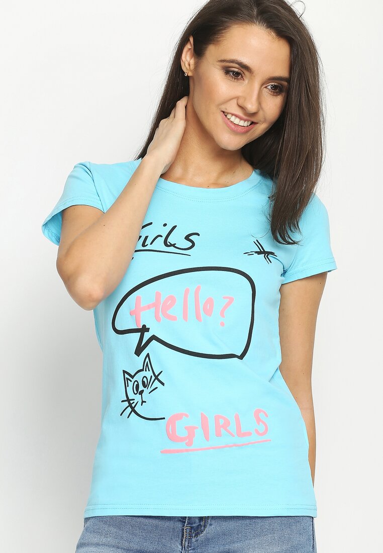 Niebieski T-shirt Hello Girls