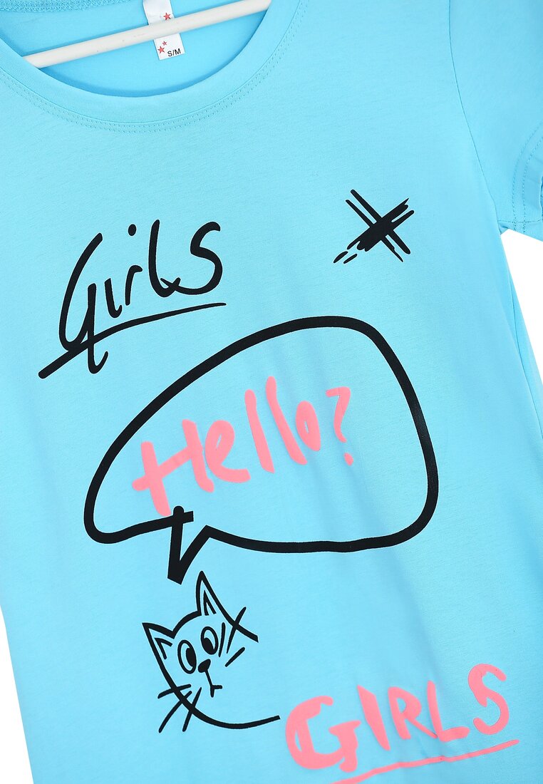 Niebieski T-shirt Hello Girls