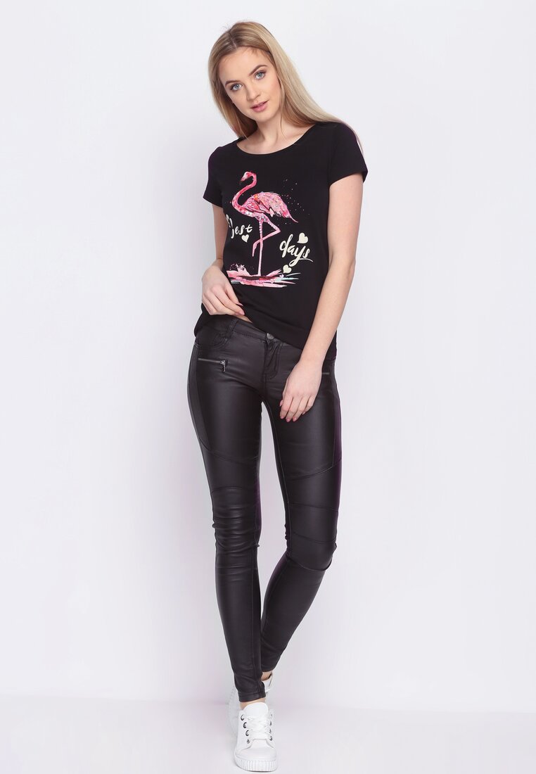 Czarny T-shirt Pink Flamingo
