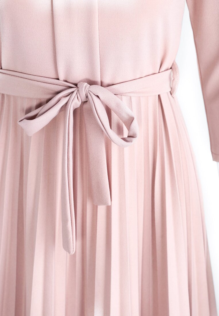 Różowa Sukienka Pleated Belted