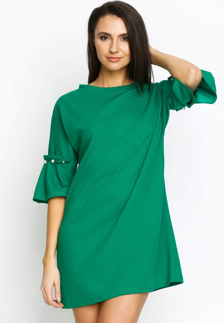 Zielona Sukienka Pleated Sleeves