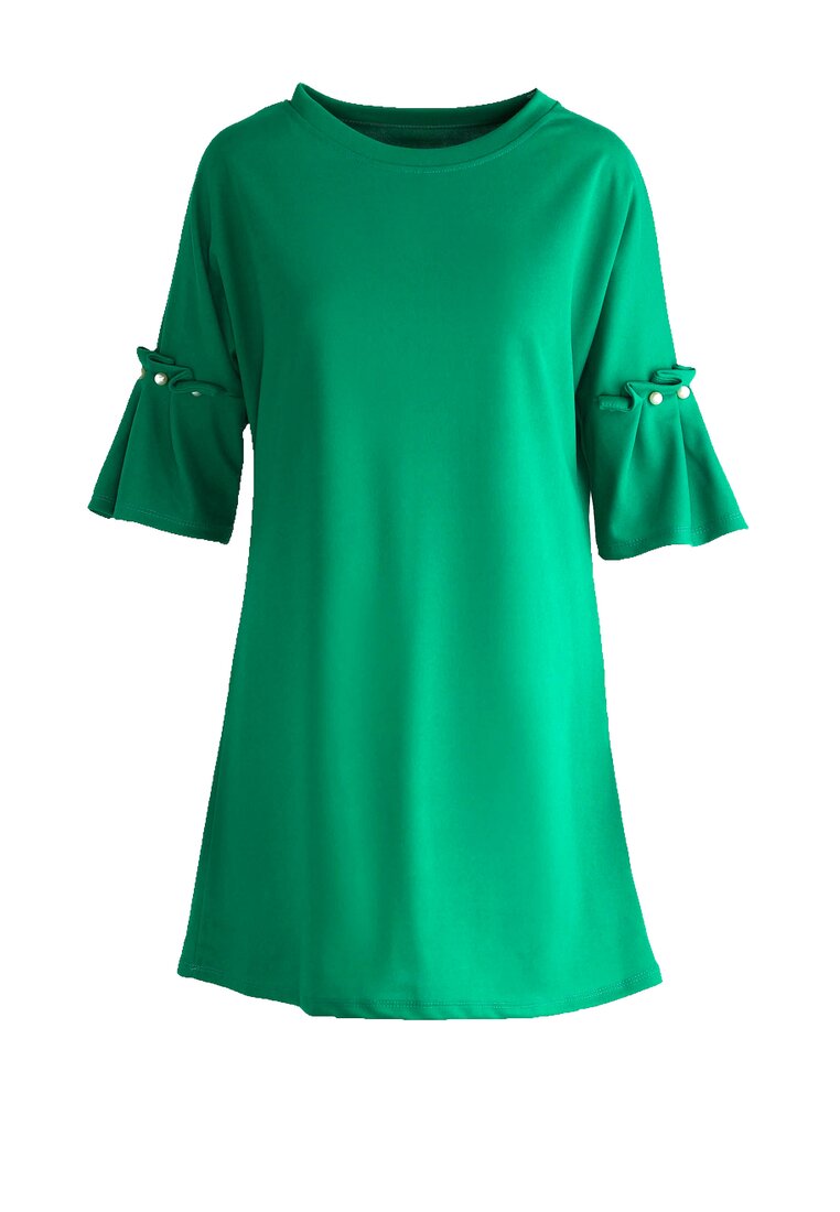 Zielona Sukienka Pleated Sleeves