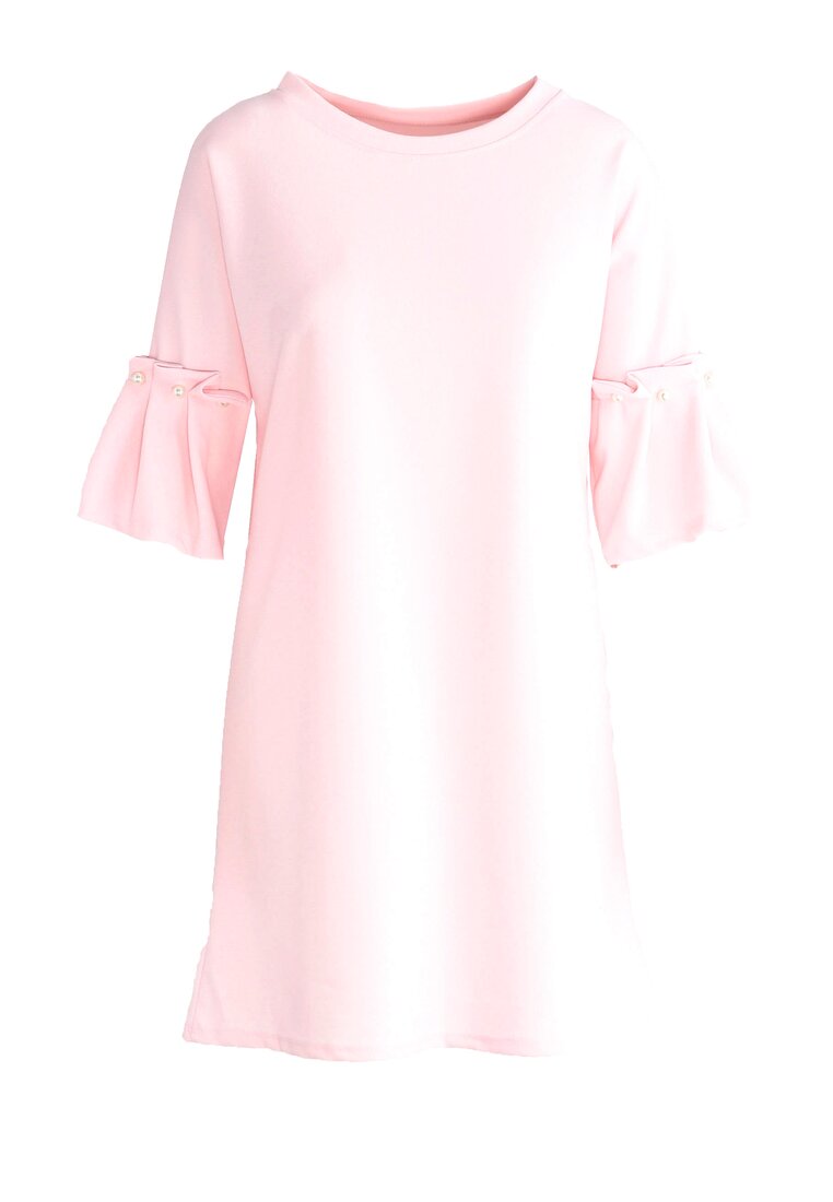 Różowa Sukienka Pleated Sleeves