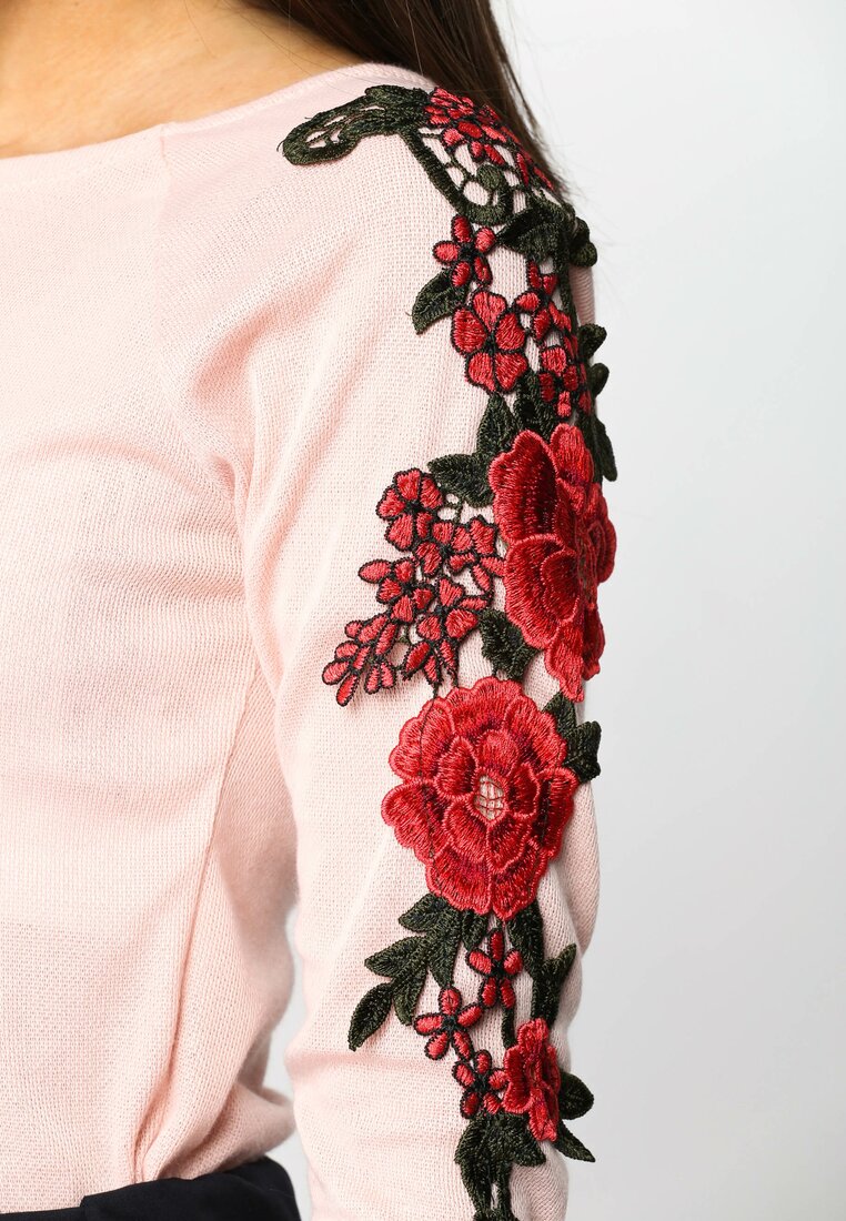 Różowa Bluzka Flowery Sleeves