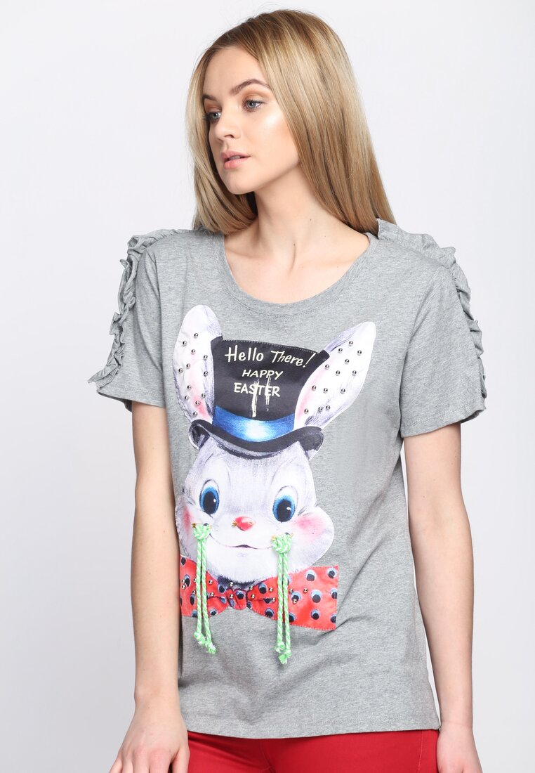 Szary T-shirt Happy Easter