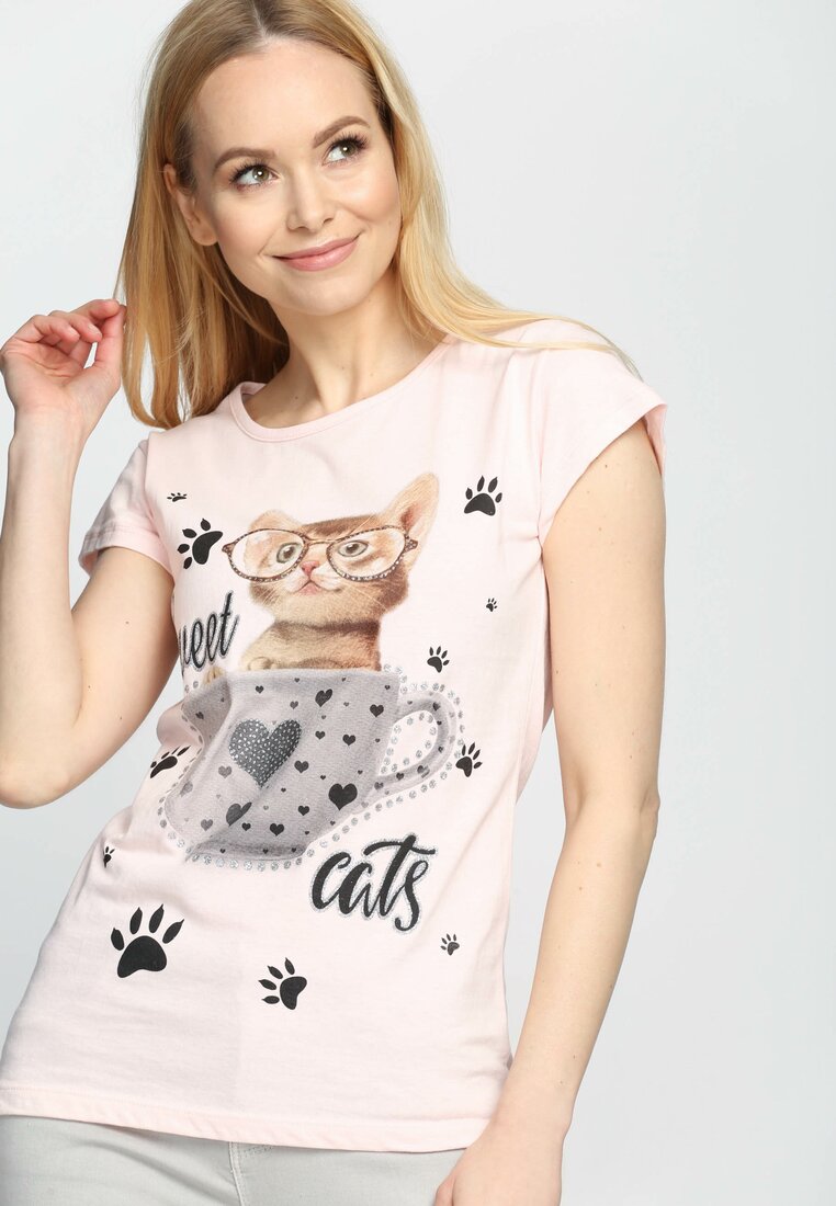 Jasnoróżowy T-shirt Sweet Cats