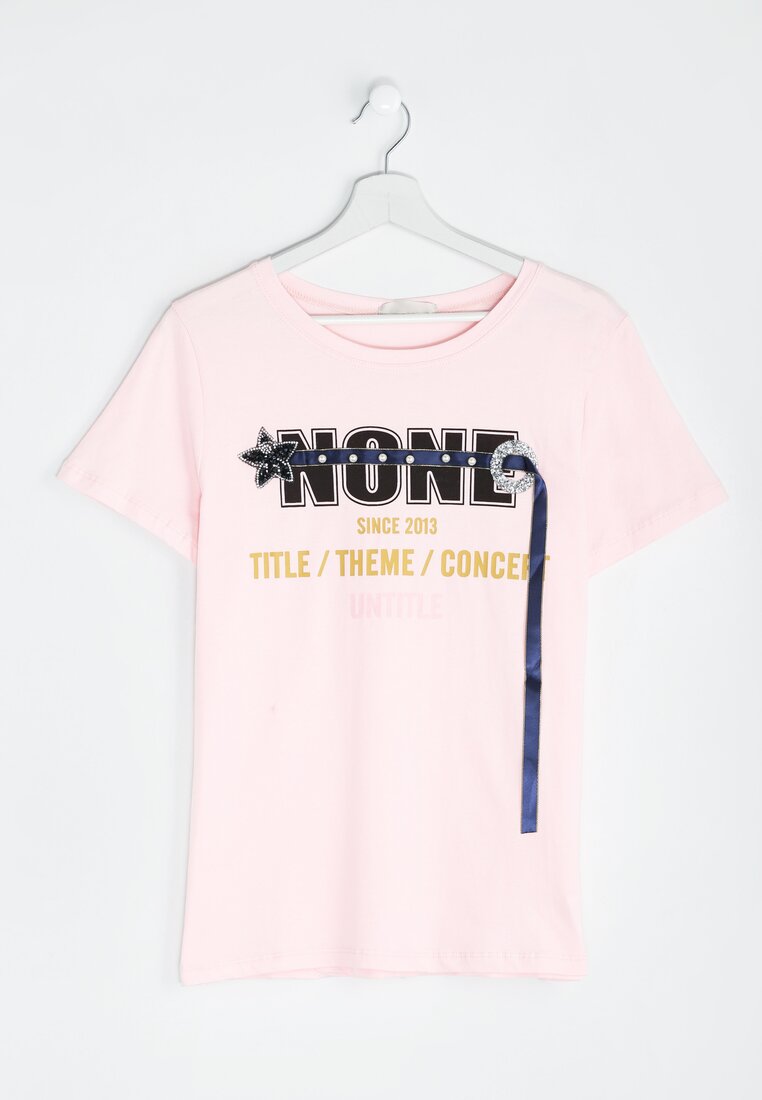 Różowy T-shirt None