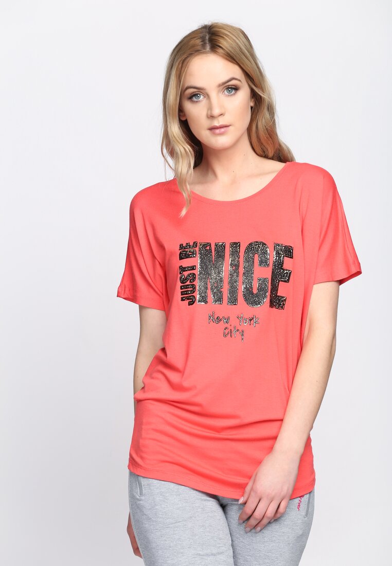Koralowy T-shirt Just Be Nice