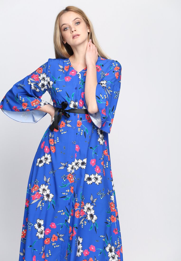 Niebieska Sukienka Oriental Poppy