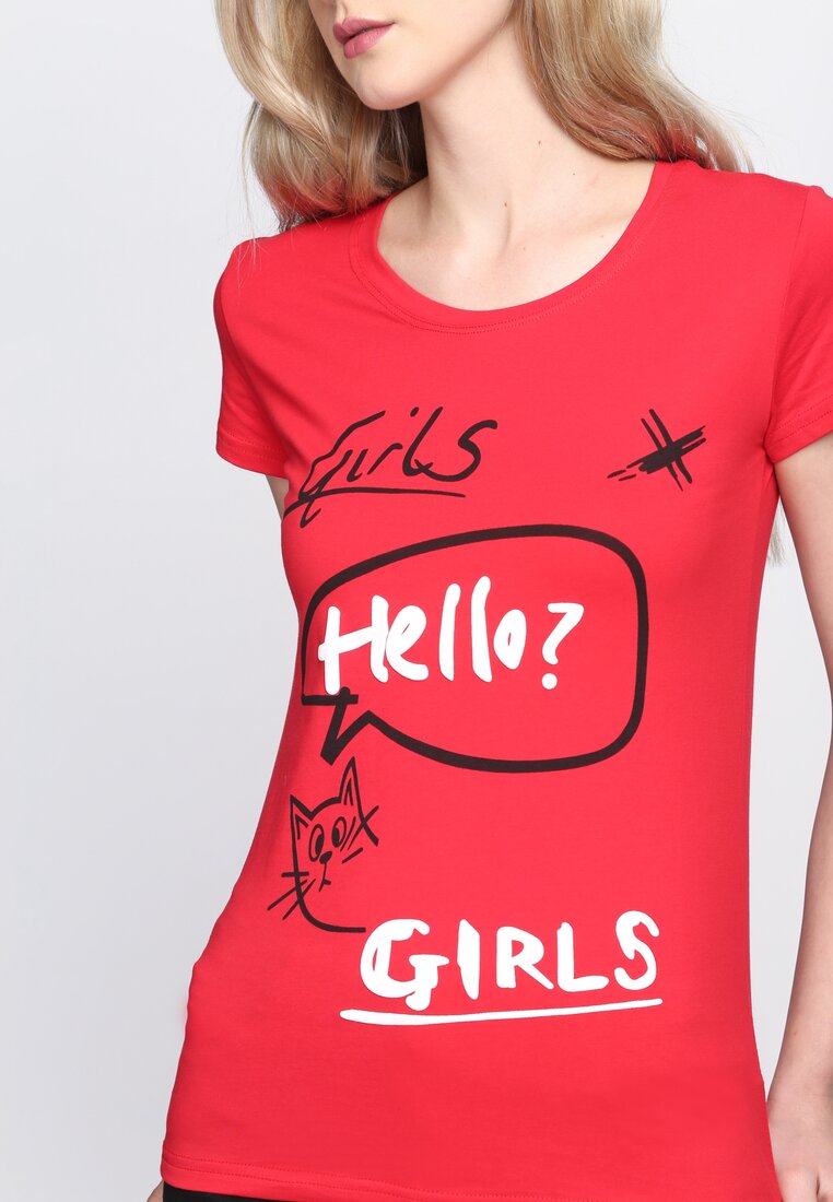 Czerwony T-shirt Hello Girls
