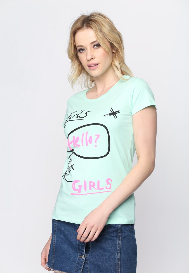 Miętowy T-shirt Hello Girls