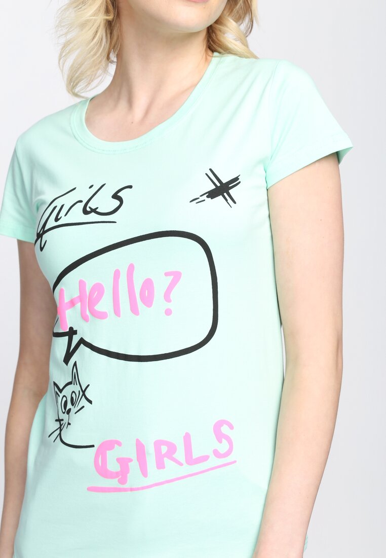 Miętowy T-shirt Hello Girls