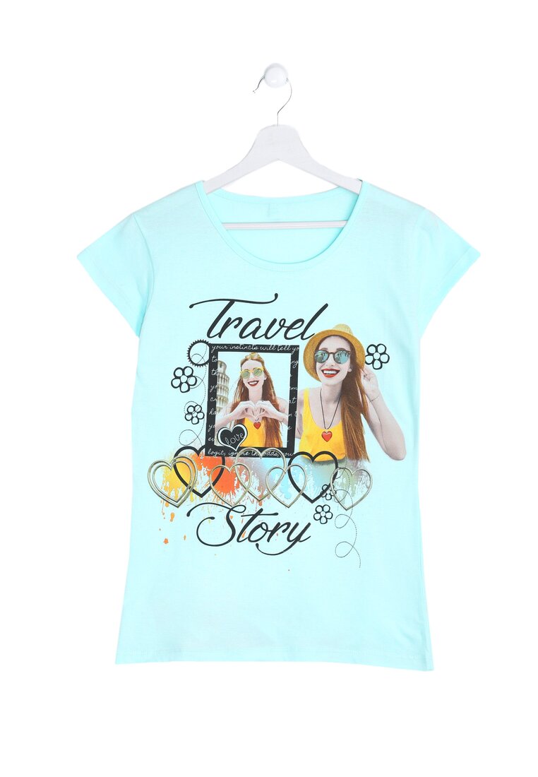 Miętowy T-shirt Travel Story