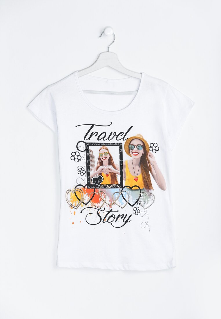 Biały T-shirt Travel Story