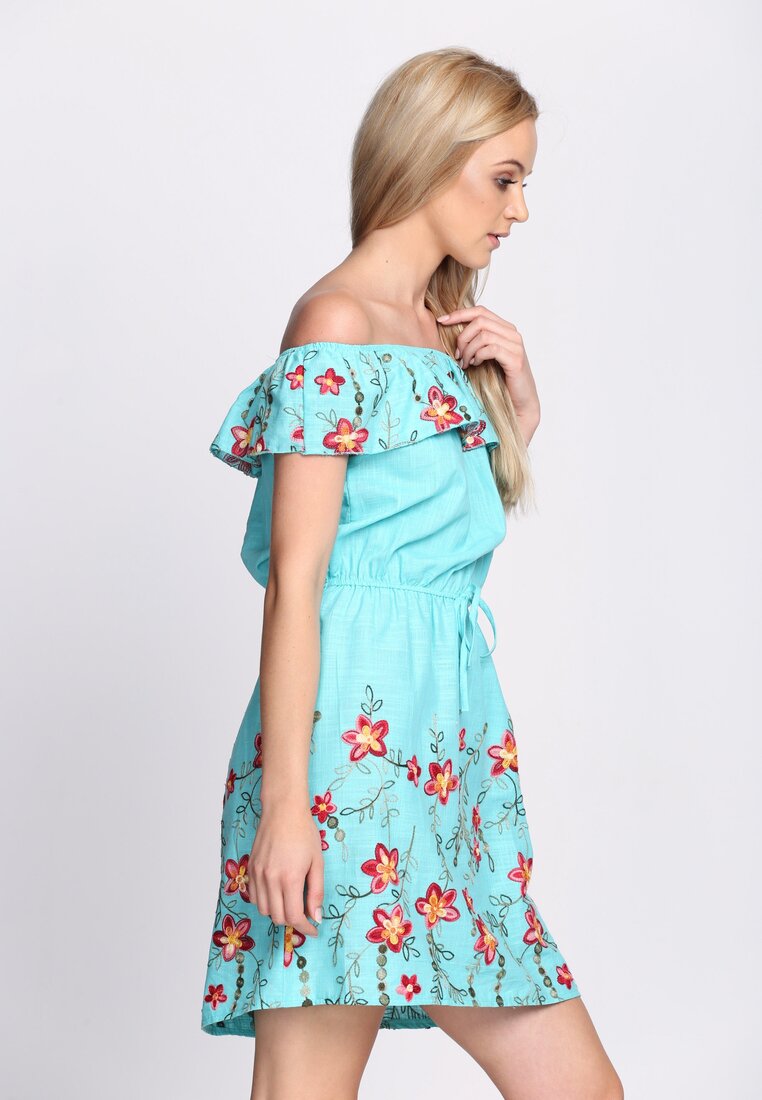 Miętowa Sukienka Maxi Floral