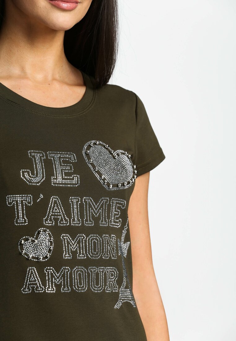 Ciemnozielony T-shirt Love Paris
