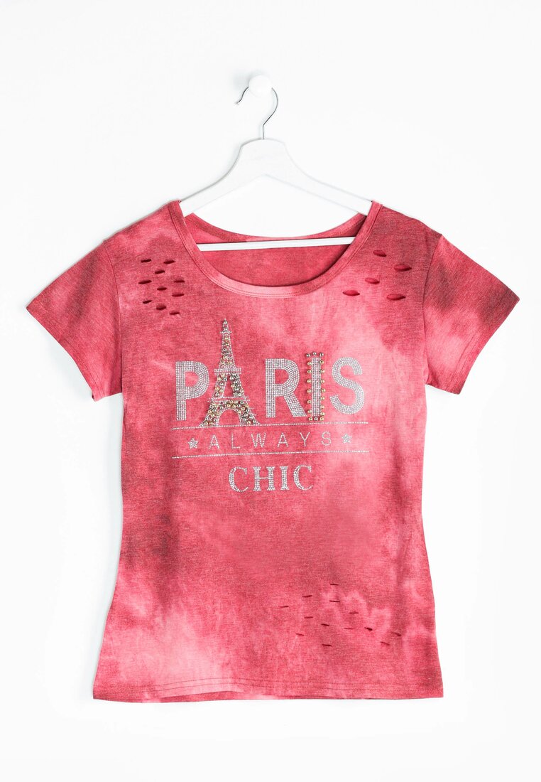 Różowy T-shirt Destroyed Chic