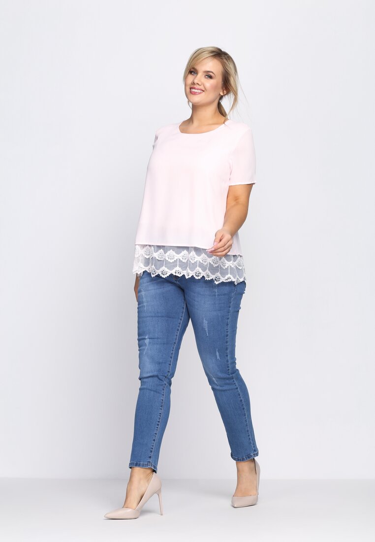 Jasnoróżowa Bluzka Lace Ruffle