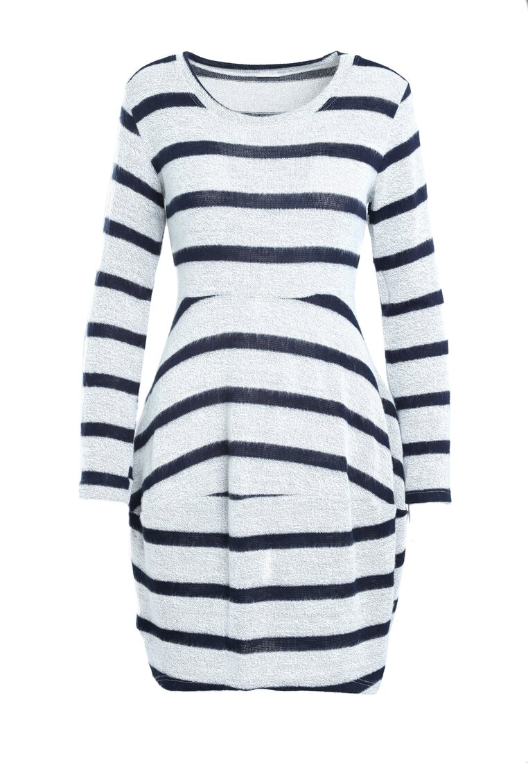 Szaro-Granatowa Sukienka Stripes