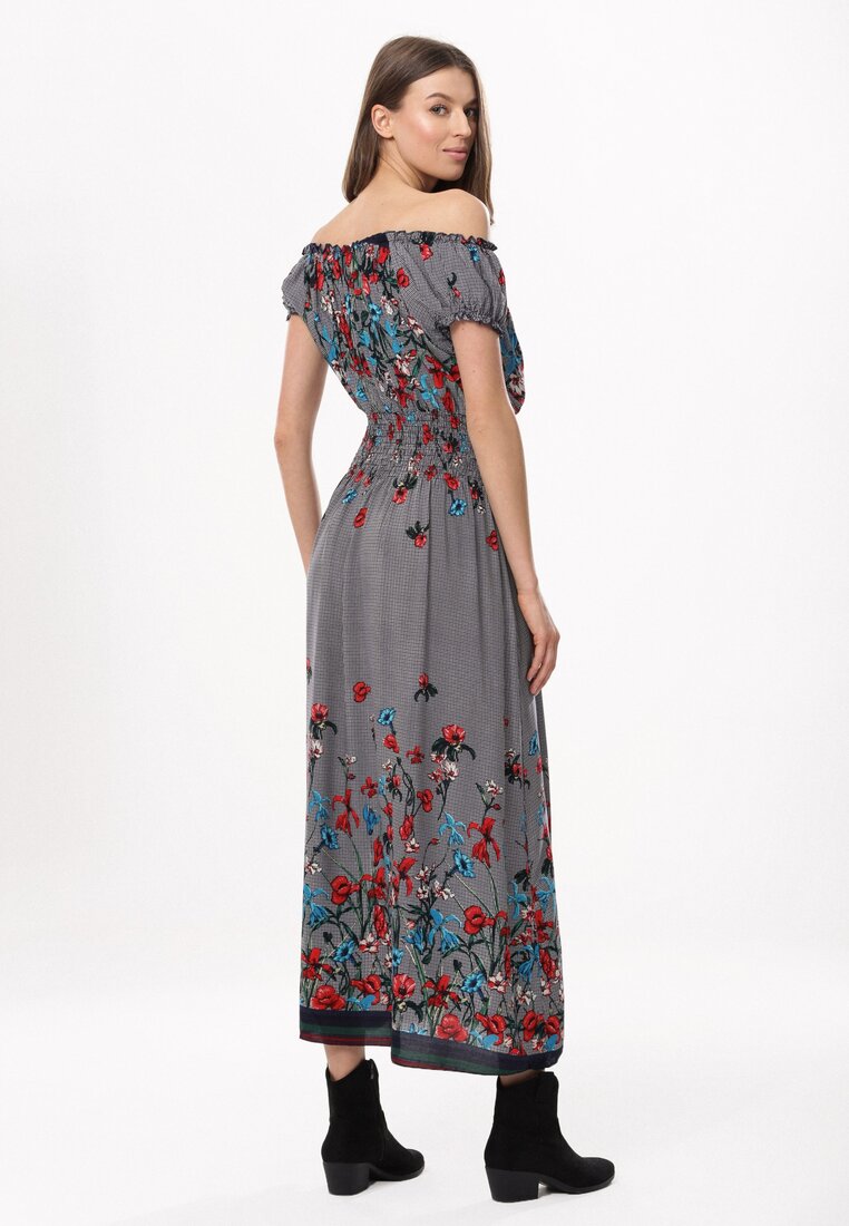 Szaro-Granatowa Sukienka Behang