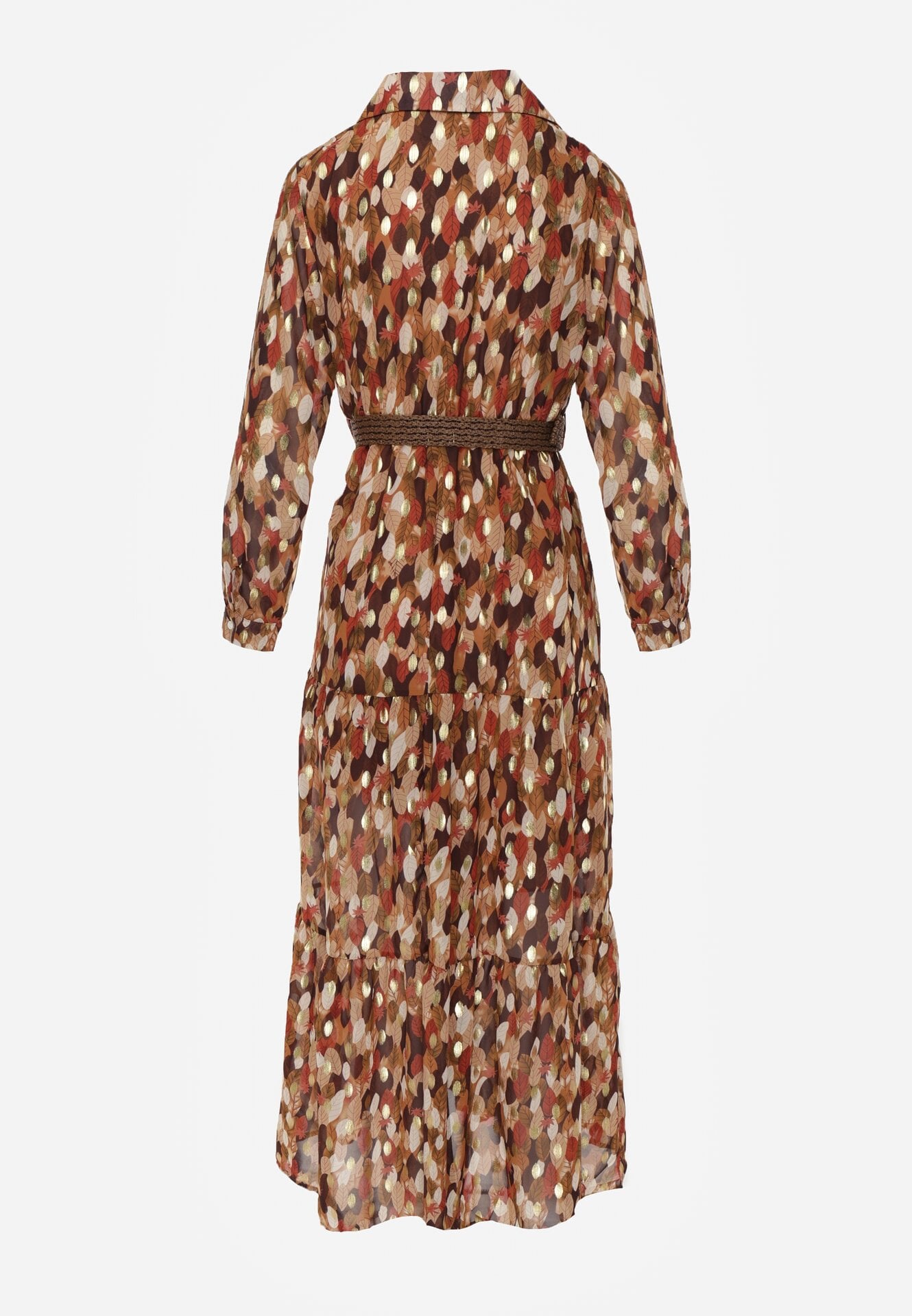Camelowa Sukienka Windom z Błyszczącym Nadrukiem