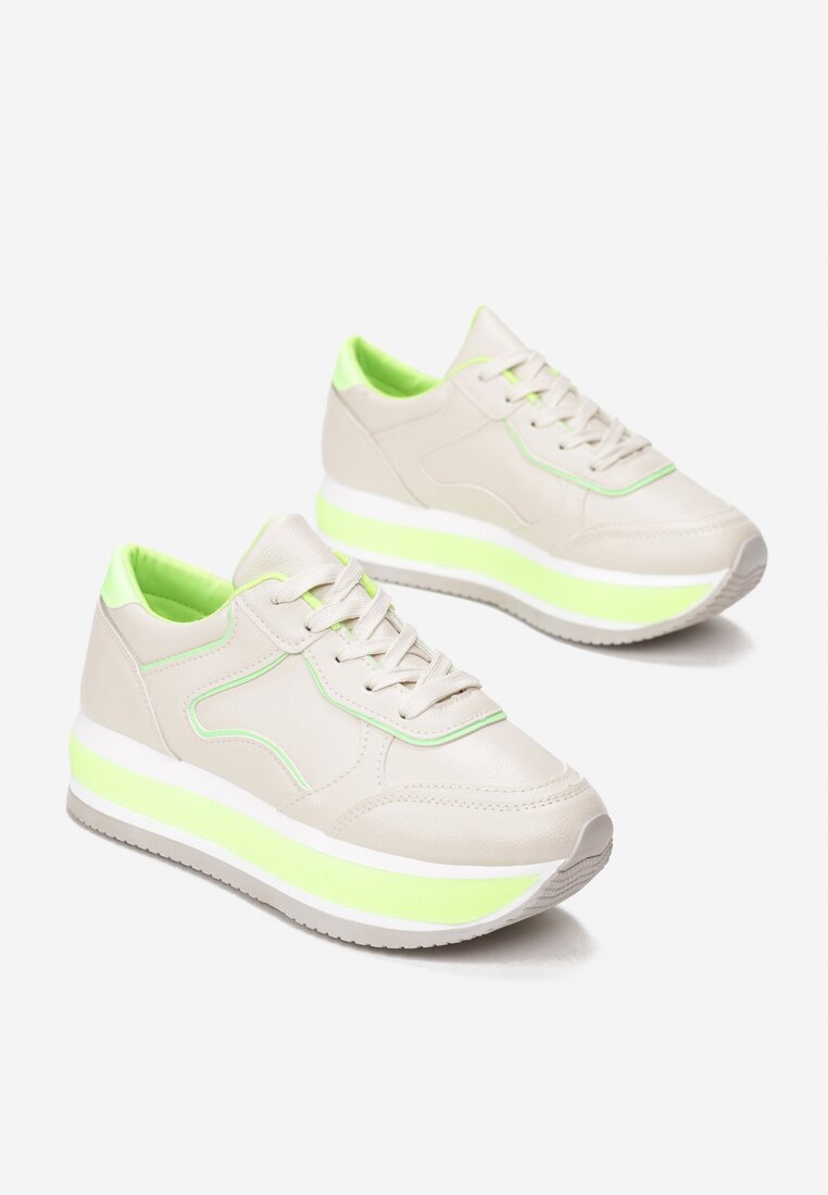 Beżowo-Limonkowe Sneakersy Astirise