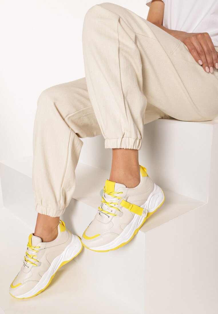 Beżowo-Żółte Sneakersy Dionele