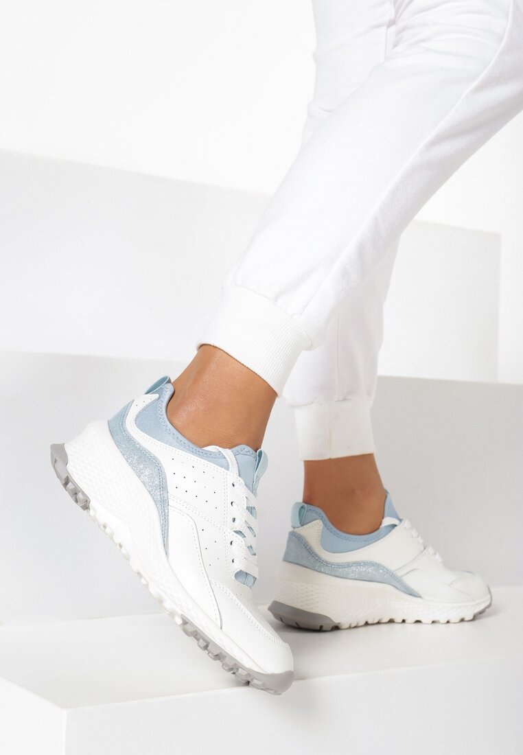 Biało-Niebieskie Skórzane Sneakersy Metiomine