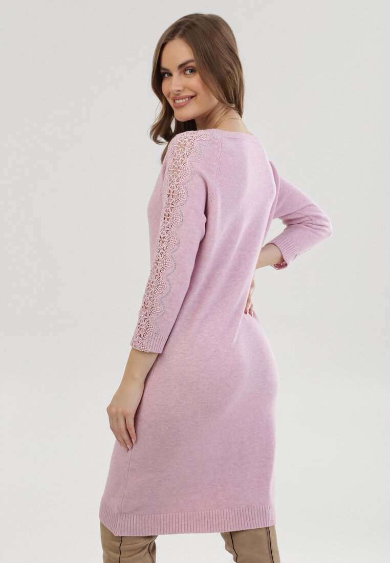 Jasnoróżowa Sukienka Dzianinowa Bitebite