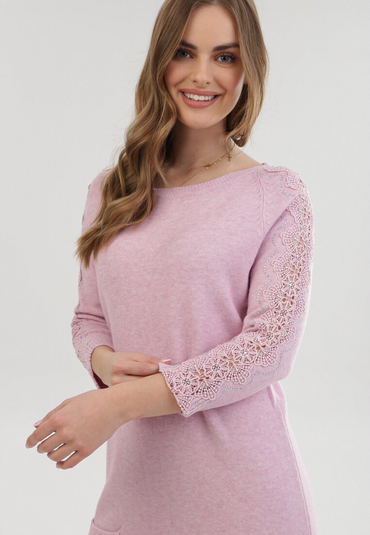 Jasnoróżowa Sukienka Dzianinowa Bitebite